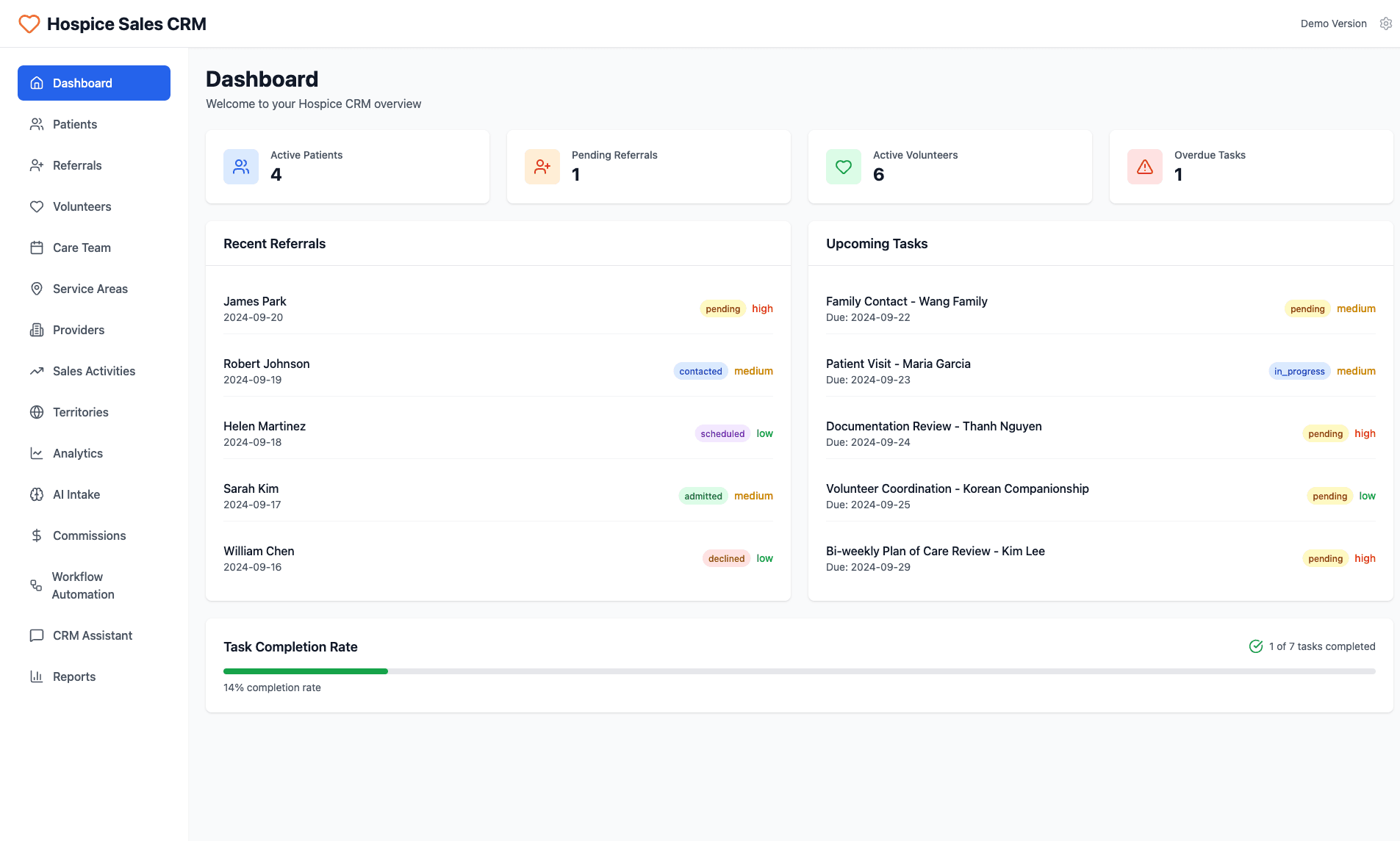 Hospice CRM screenshot
